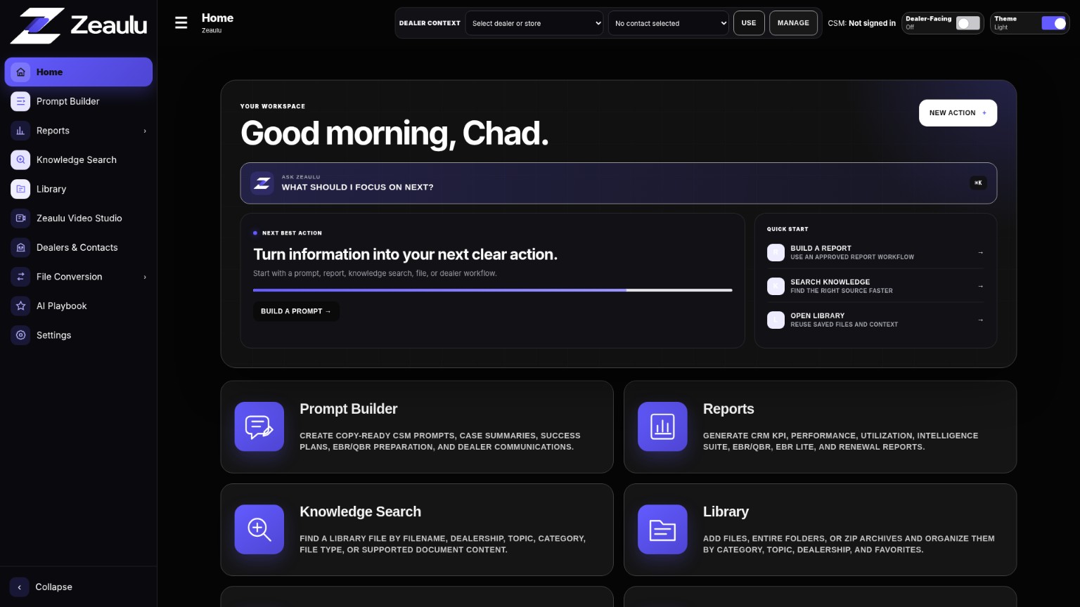 Zeaulu application workspace